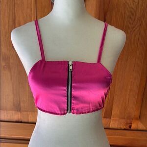 Pretty Little Thing Pink Satin Crop Top with Zipper.  Size 2.
